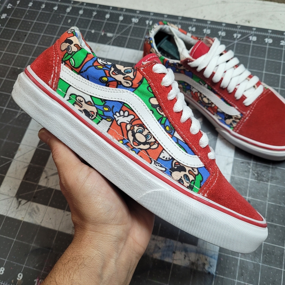 Super Mario Bros Custom Vans Red and White Sneakers